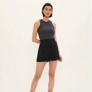 Linen-tencel black high-waisted shorts